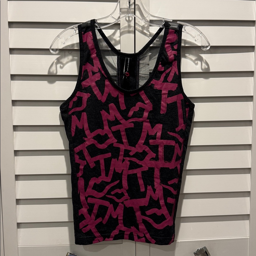 Married to the Mob Charcoal and Pink Tank Top with mesh back.